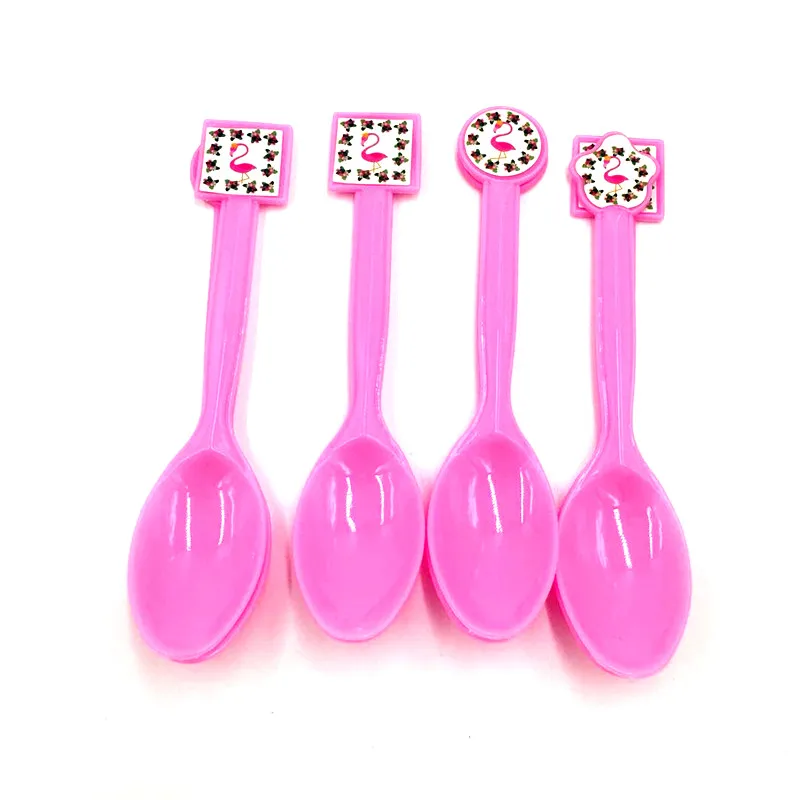 10PCS/LOT FLAMINGO PLASTIC SPOONS BABY SHOWER PARTY USE SPOONS FLAMINGO