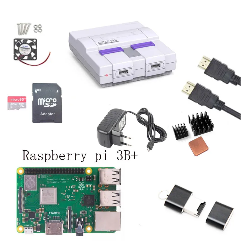 

Raspberry Pi SUPERPIE CASEU Retroflag Case + 32GB SD Card+Heatsink + HDMI + 3A Power Adapter for RPI 3B+ B Plus