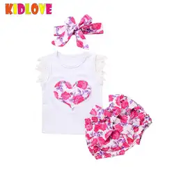Kidlove 3 шт. Комплект одежды для девочек футболка без рукавов с принтом Шорты руководитель группы милые костюмы наряды подарок 2018 детская