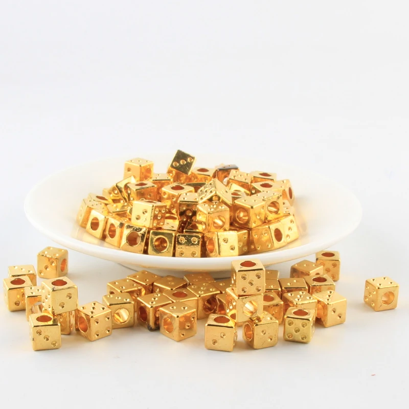 9x9mm 20Pcs Gold Tone Dice European Charm Beads Big Hole Beads for
