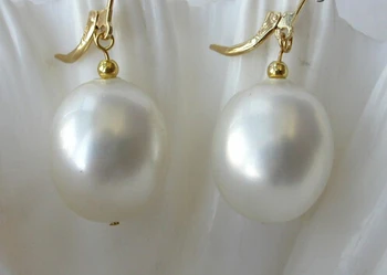 

ry00824 baroque white south sea shell pearl dangle earrings 14K