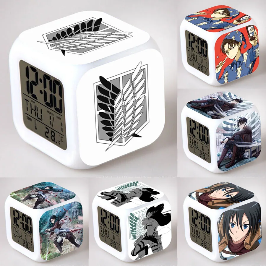 

Manga Attack on Titan Alarm Clocks Glowing LED Color Change Digital reloj despertador children's colorful Christmas Gifts Clocks