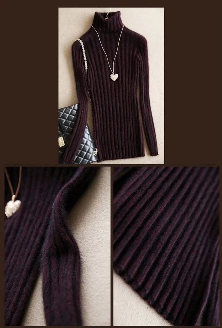 Зимний модный супер теплый свитер кашемир с норкой женский свитер с высоким воротом и пуловеры женский эластичный тонкий базовый свитер