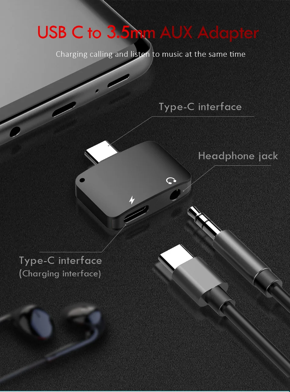 !ACCEZZ 2 in 1 Usb Type C to 3.5mm Aux Audio And Charger Adapter For Xiaomi 6 Nubian n17 Charge Headphone Jack Connect Splitter (4)