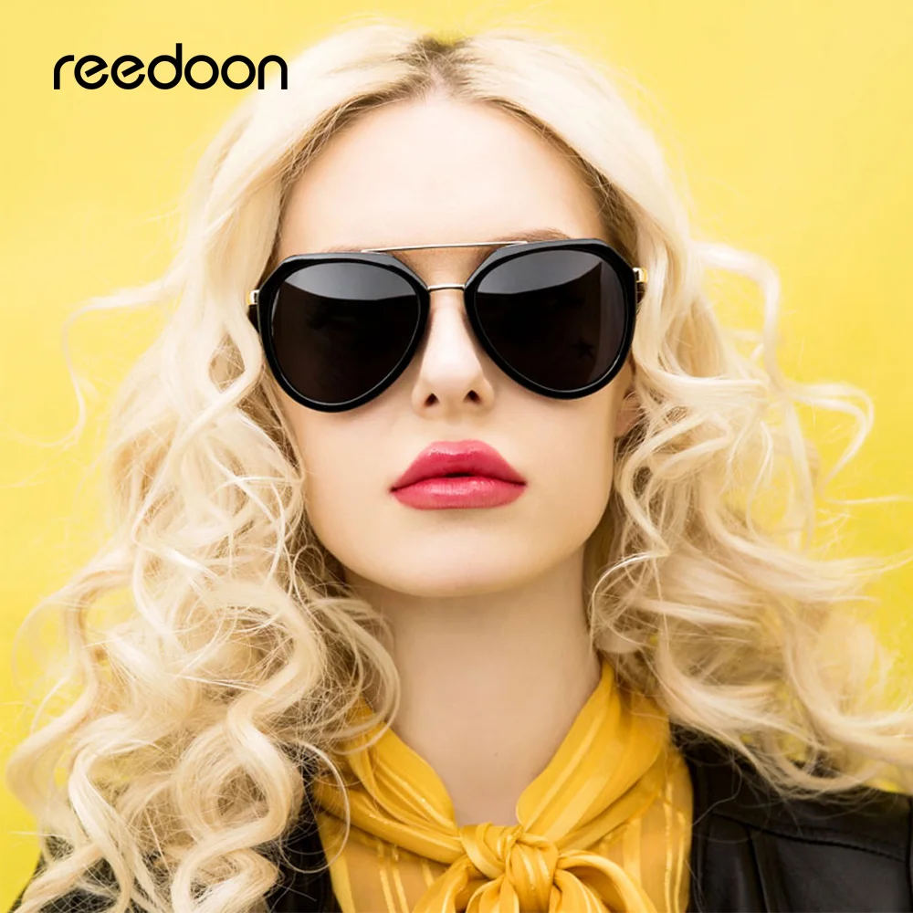 

Reedoon Women Sunglasses Round Oversized Lens Brand Designer Vintage Sun Glasses UV400