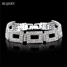 BLIJERY серебряный цвет горный хрусталь Кристалл Браслеты для женщин полые геометрические звенья браслеты и браслеты свадебные ювелирные изделия