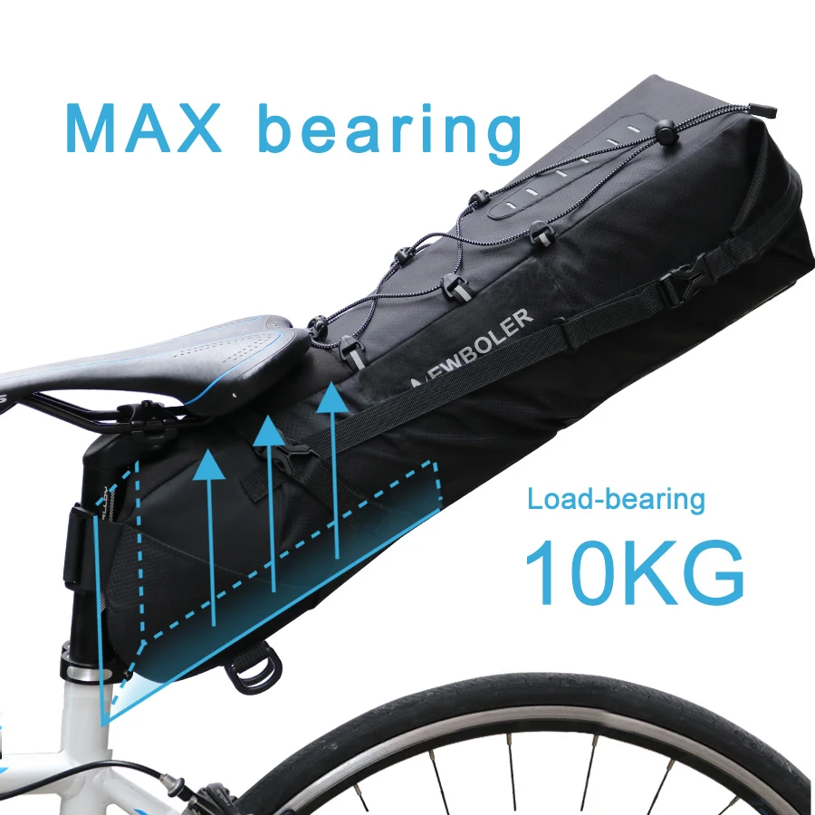 Cheap NEWBOLER 100% Waterproof Bicycle Saddle Bag Large Bike Tail Seat Bags TPU + Polyester Cycling Rear Panniers Bike Accessories 12L 3