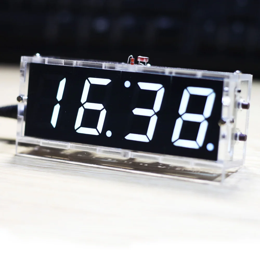 

Stylish Digital Clock DIY Kit Compact 4-digit DIY LED Clock Accessory Light Control Temperature Date Time with Transparent Case