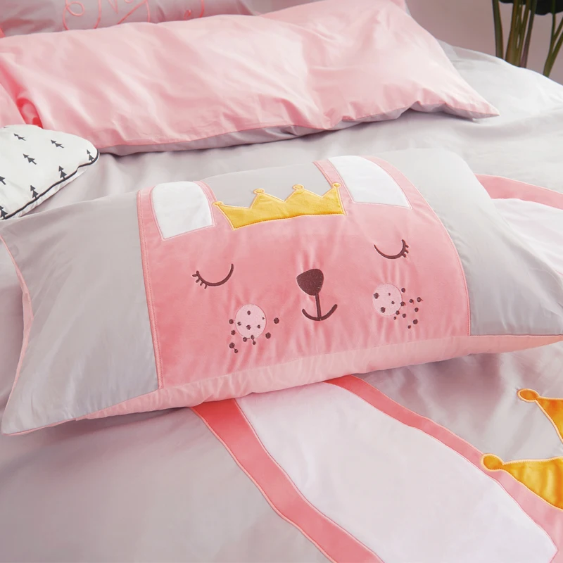 Хлопковое детское розовое постельное белье с изображением единорога для девочек, Комплект постельного белья King size, пододеяльник, простыня, Комплект постельного белья