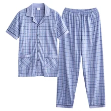 Новые хлопковые пижамы для мужчин летние пижамы Turn-Down Воротник Плюс Размер мужские s пижамы Короткие топы+ длинные брюки мужские Lounge Nightwear