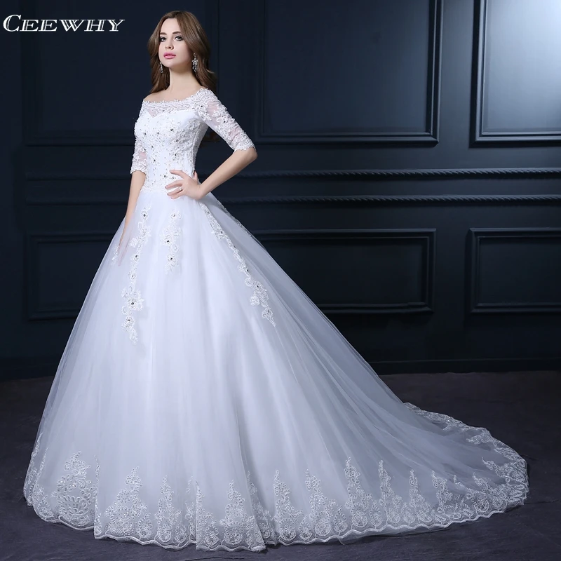 CEEWHY кружевное свадебное платье со стразами с рукавами невесты Gelinlik Vestido de Noiva Robe