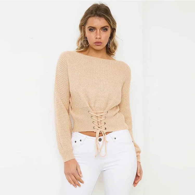 Sweaters Ladies 2018 Autumn Winter Sweater Women Pullover Knitted Short Sweater Mujer Lace Up Full Sleeves Sweaters for Women Sweaters Ladies 2018 Autumn Winter Sweater Women Pullover Knitted Short Sweater Mujer Lace Up Full Sleeves Sweaters for Women