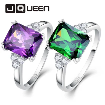 

2018 Women Wedding Gemstone Rings 5.25ct 925 Sterling Silver Ring Amethyst Emerald Cut Purple Green Nature Stone Jewelry