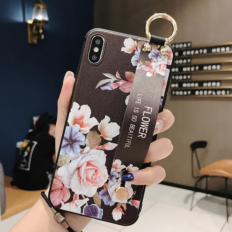 3D Flower Emboss Case For Samsung A30 A40 A50 A60 A70 A750 M20 Case Wristband support Soft TPU Anti-fall protective case Capa