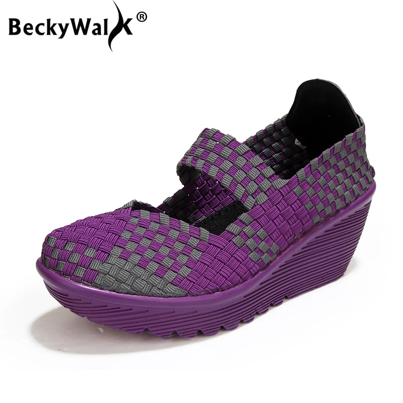 BeckyWalk Wedge Women Sandals Casual Breathable Ladies Sneakers Summer Women Shoes Woven Multi-colors zapatos mujer WSH2907