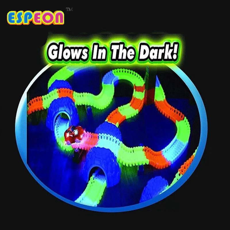 

Espeon Enlighten Diecast Flashing Tracks Bend Flex Glow in the Dark Assembly Toy 50/100pcs Race Track + 1pc LED Car for Children
