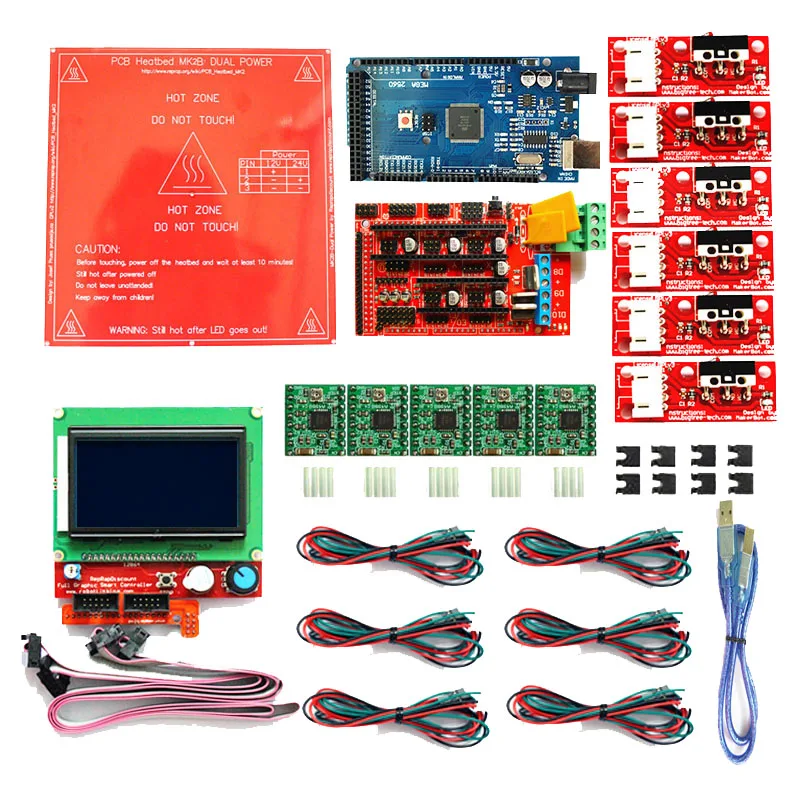 

Reprap Ramps 1.4 Kit with Mega 2560 r3 + Heatbed MK2B + 12864 LCD Controller +5pcs A4988 +6pcs Mechanical Switch for 3D Printer