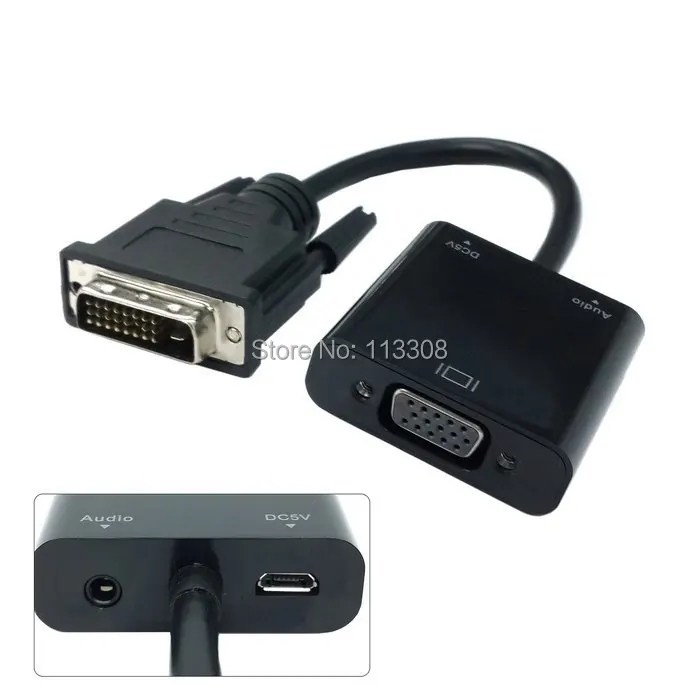

50pcs / lots DVI Input to VGA Output Video adapter with 3.5mm Audio & USB Power Port For Projector Monitor , By DHL UPS Fedex