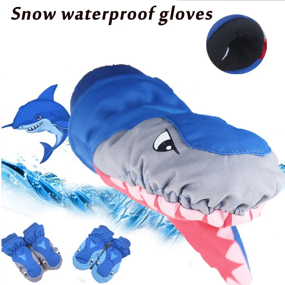Детские Лыжные акулы утолщение играть снег водонепроницаемый милые теплые уличные перчатки вождения и теплые зимой