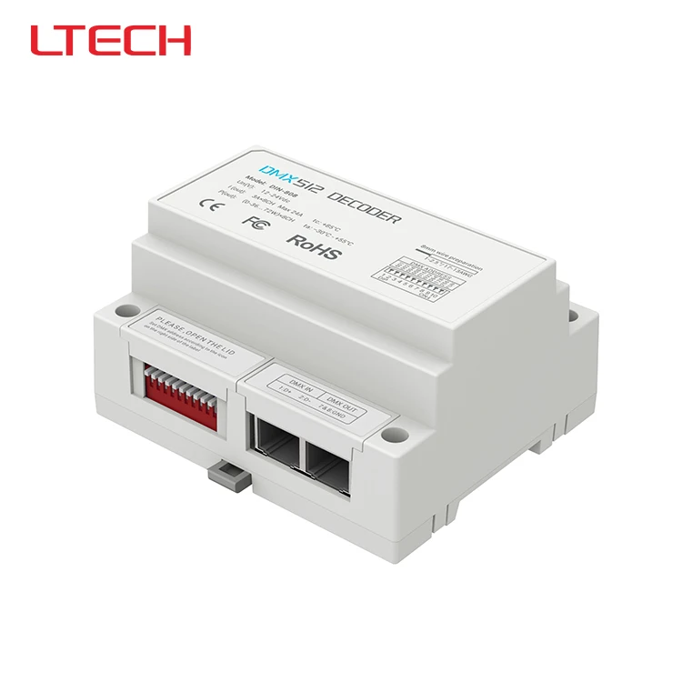 

DIN-808,3A*8CH Max 24A output,8CH DMX-PWM LED Decoder,DC12-24V