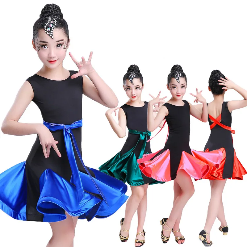 Дети Латинской платье для танцев для девочек танцевальная конкурс платья латино танцевальные костюмы для девочек, одежда