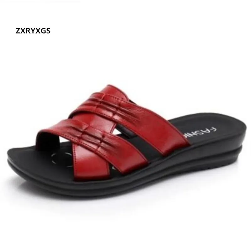 

ZXRYXGS Brand Sandals Women Slippers 2019 New Summer Soft Comfort Genuine Leather Shoes Woman Non-slip Flat Shoes Women Sandals