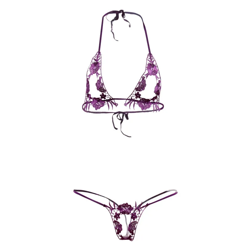 Women Sexy Underwear Transparent Lace Embroidery Floral Bra Set Cupless Open Bra + Open Crotch G string Panties Lingerie Set