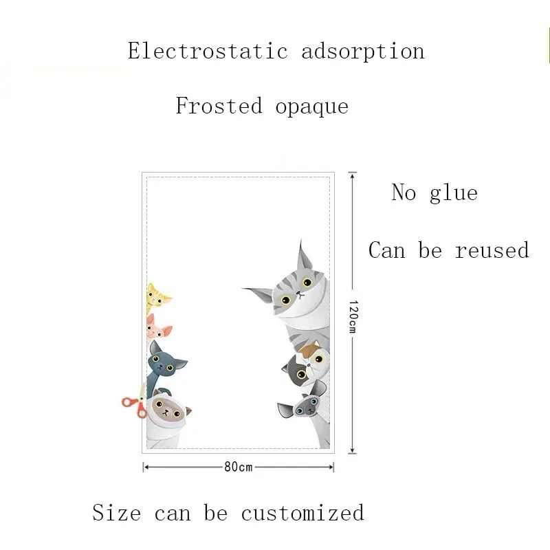 С рисунком кота из мультфильма матовый оконная пленка пользовательские животных статического цепляться пленка для защиты от солнца стеклянная пленка витраж, ванной, спальни, Pet shop декоративные - Цвет: 80cm(w)x120cm(h)
