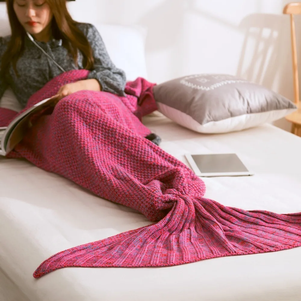 Mermaid Tail Blanket Yarn Knitted Handmade Crochet Mermaid Blanket Kids Throw Bed Wrap Super Soft Sleeping Bed 3 Sizes 1pcs/lot