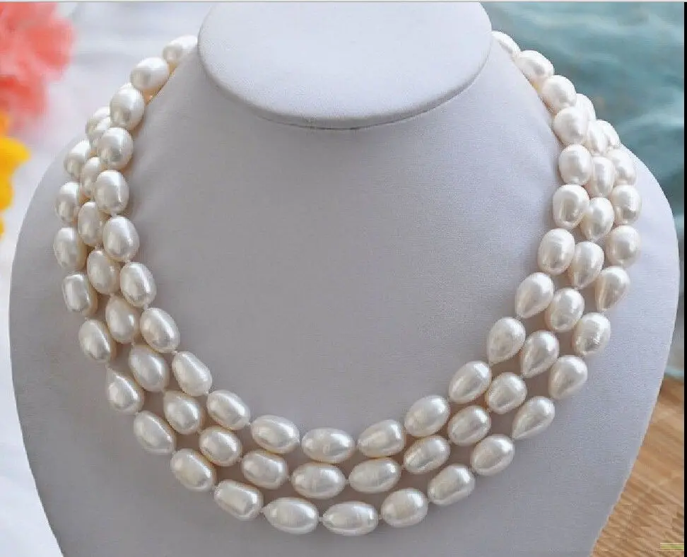 

huge AAA 3 ROW 11-13mm Natural south sea baroque white pearl necklace 50" 14K C (9.13)