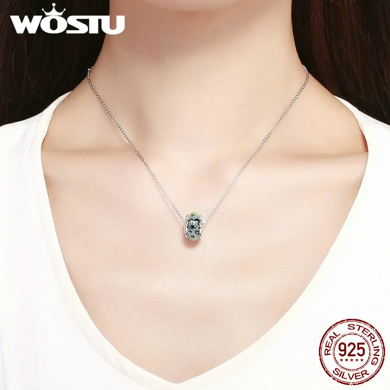 WOSTU 100% 925 Sterling Silver Cyan chrysanthemum Murano Beads Fit Charm Bracelet & Necklace Pendant Unique Jewelry Gift FIC1011