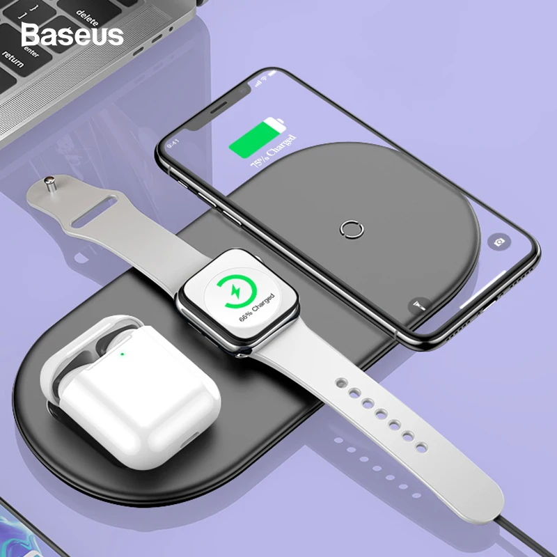 

Baseus Qi Wireless Charger For Airpods Apple Watch 4 3 2 1 iWatch 3in1 Fast Wireless Charging Pad For iPhone Xs Max Samsung S10