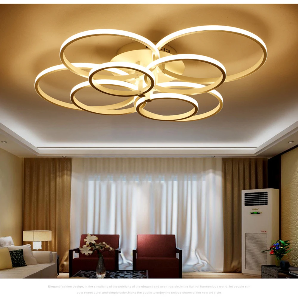 rings white finished chandeliers LED circle modern chandelier lights for living room acrylic Lampara de techo indoor Lighting rings white black chandeliers led circle modern chandelier lights for living room avize acrylic lampara de techo indoor lighting