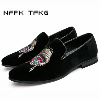

mens casual party night club wear breathable cow suede leather shoes embroidery design slip on driving shoe flats loafer zapatos