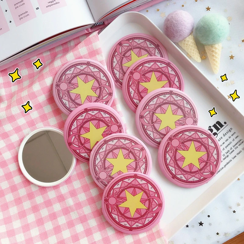 12Pcs/Set Mini Cute Cartoon Hand Round Mirror Portable Pocket Cosmetic
