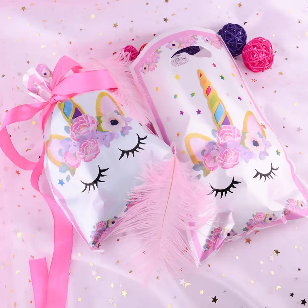 Tronzo Unicorn Party Bags For Kids Birthday Decoration Flamingo Gift Plastic Wedding Bag With Handles