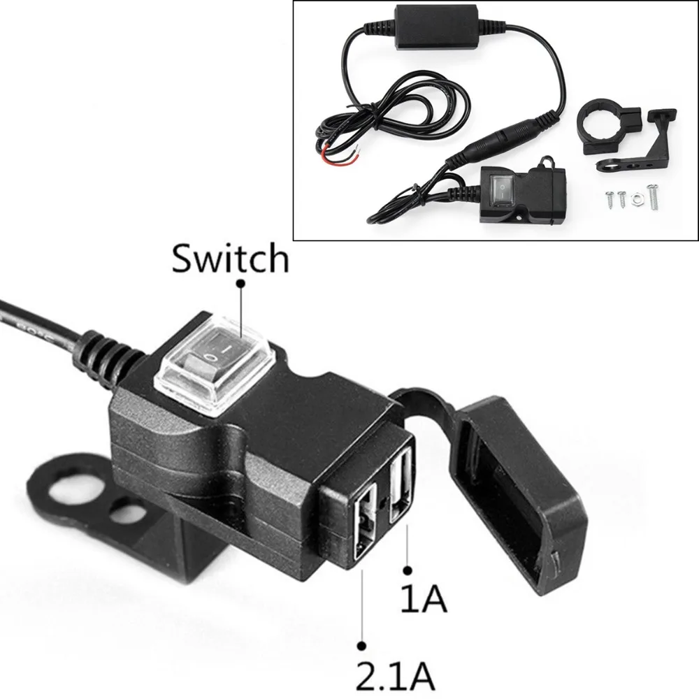 Водонепроницаемый Dual USB Порты и разъёмы 12V мотоциклов Зарядное устройство розетка с выключателем и крепления зарядка для телефонов планшетов gps