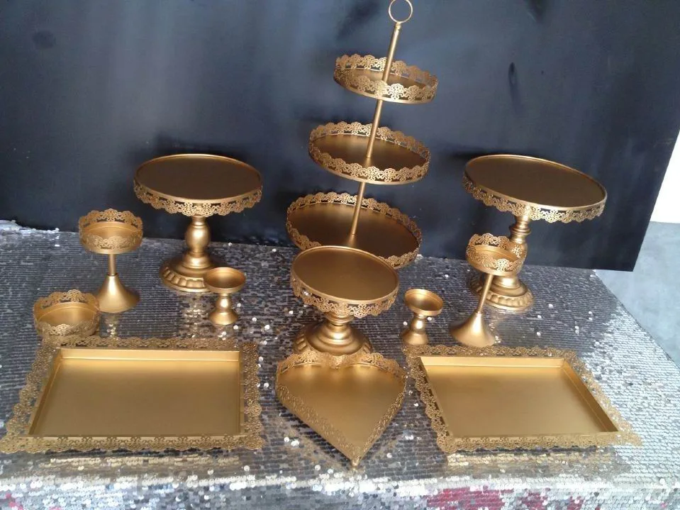 DHL Set of 12 pieces gold cake stand wedding cupcake stand set crystal candy bar decoration cake tools bakeware set