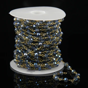 

Meter Sales Tone Wire Wrapped Grey Blue Crystal Glass Faceted Beaded Chain 4x6 Beads Rosary Chain Necklace Jewelry Finding