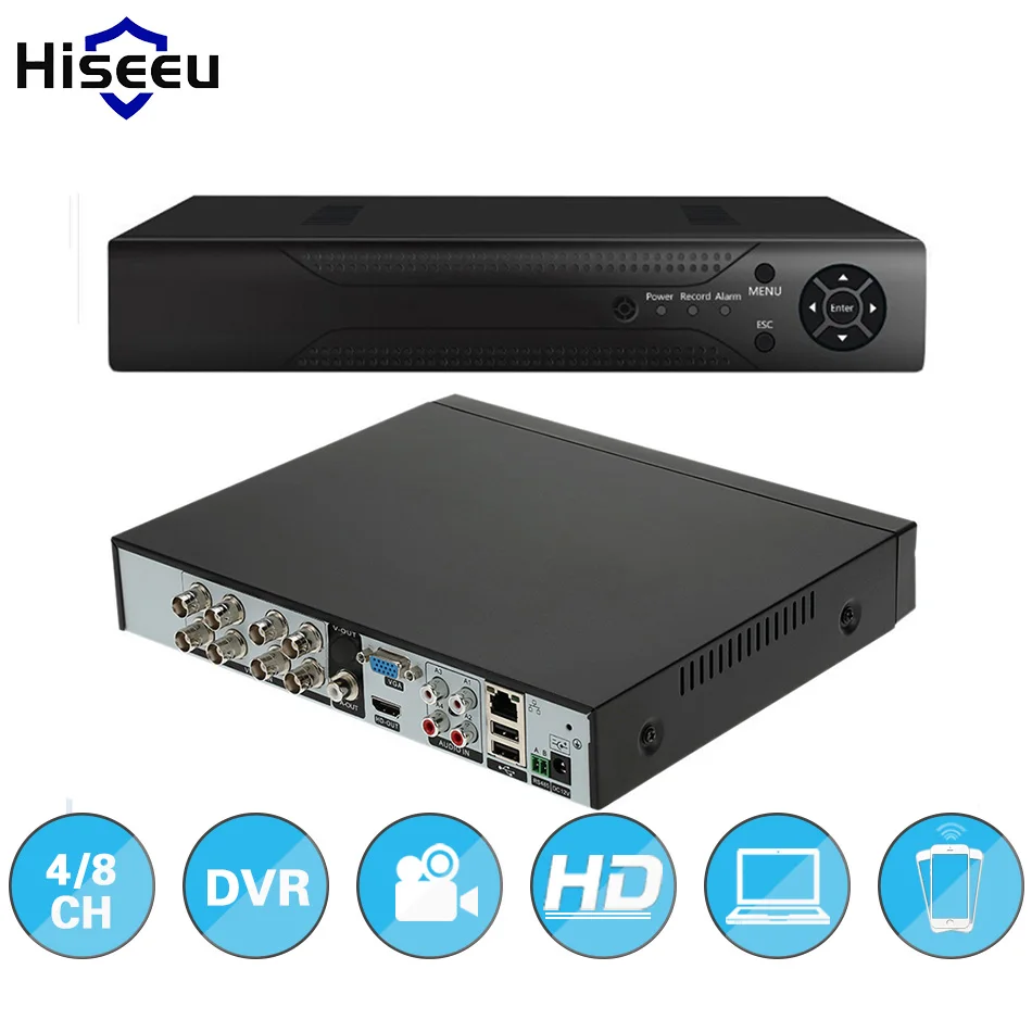 Hiseeu ONVIF 4CH 8CH stand alone DVR Full HD P2P Cloud H.264 VGA HDMI video recorder RS485 Audio FREE Shipping