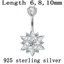 Пупка Кольцо Настоящее серебро 925 проба женский цветок из циркона прозрачные камни ювелирные изделия для тела чистое серебро пирсинг для тела