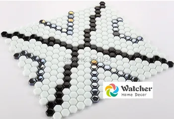 

1BOX 12pieces 285x295mm Creative design Mosaic glass mosaic puzzle hexagon TV backdrop blue particles jade crystal pond tile