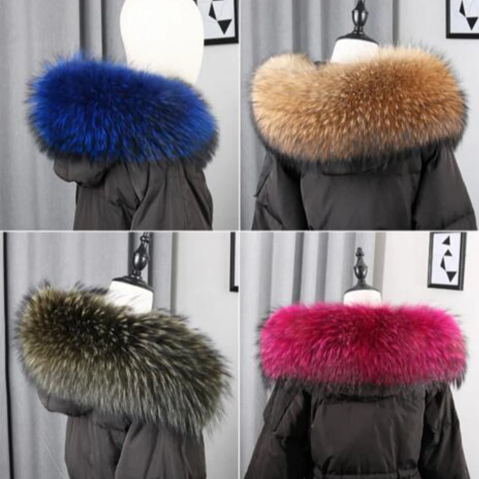 

Fur Collar Luxury Men's Neck Warmer Fur Scarves Coats Caps Collars Winter Warm Real Raccoon for Fur Parka Womens Shawl Nc19