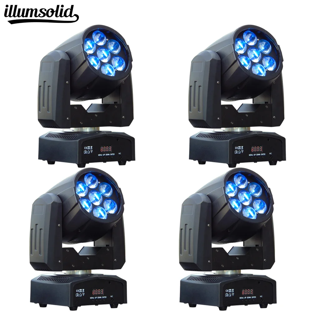 

4pcs/lot DJ Equipment LED Moving Head Light Beam Zoom 7x15W High Power RGBW 4IN1 10/14 Channels Dj DMX Disco Light