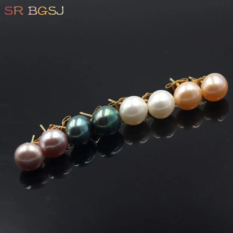 

Free Ship 7-8mm White Black Pink Purple Natural Freshwater Pearl Wedding Jewelry Gift Gold Filled Earring Studs Earrings
