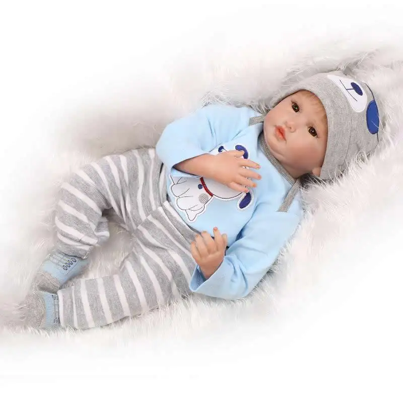 

New Reborn Baby Doll Boneca Lifelike Newborn Boy Dolls Wearing Blue And Gray Clothes Children Birthday Xmas Gift