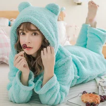 Женские теплые Kawaii Банное Бельё для мужчин ткань+ Брюки для девочек сна пижамный комплект S-L