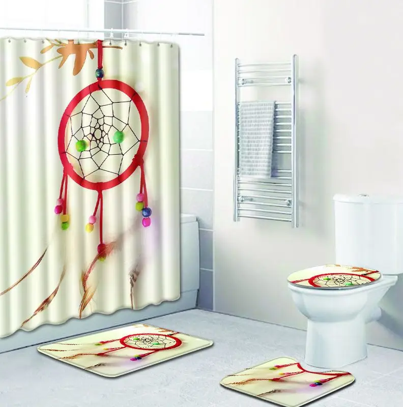 Душевая занавеска «Ловец снов», 3D ковер для ванной комнаты, 4 шт., набор ковриков для ванной, индийский домашний декор, Прямая поставка, с крючками, коврик для туалета - Цвет: D086
