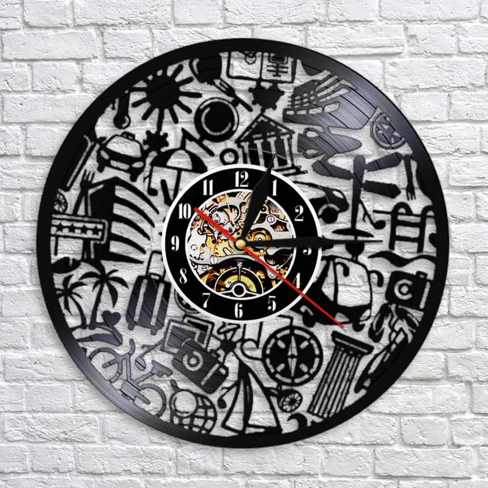 Travelling Themed Vinyl Record Wall Clock 12" Travelling Travel Tourism