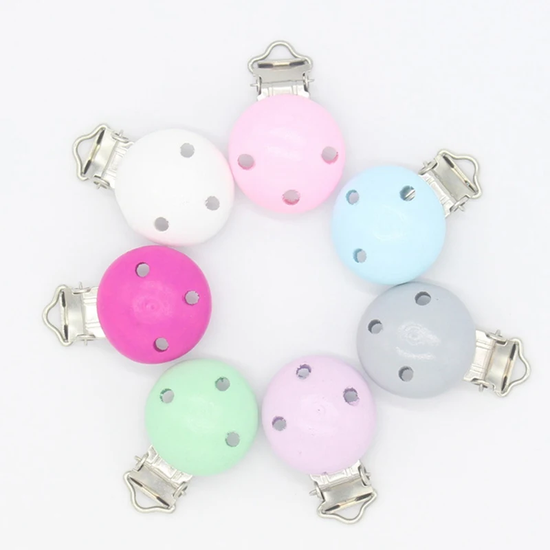

1Pc Metal Wooden Baby Pacifier Clips Solid Color Holders Infant Soother Holders